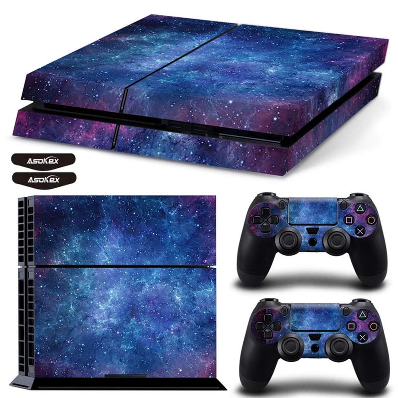 Asokex Ps4 Stickers Full Body Vinyl Skin Decal Cover for PlayStation 4 Console Controllers (with 4pcs Led Lightbar Stickers)(PS4 Console (Blue Starry Sky)) - Image 1